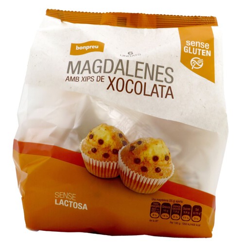 BONPREU Magdalenes sense gluten amb xips de xocolata