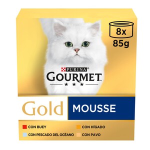 GOURMET Comida en mousse variado de carne y pescado para gato adulto 8 x 0.085kg