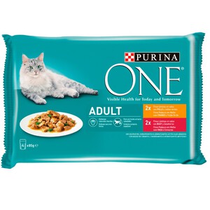 PURINA ONE Comida de pollo y buey para gato adulto 4 x 0.085kg