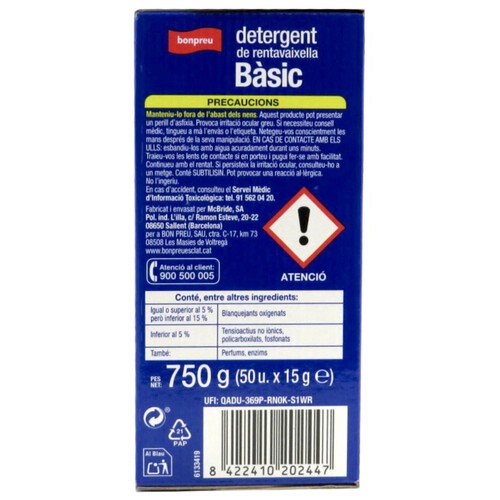 BONPREU Detergent rentavaixelles bàsic de 50 dosis