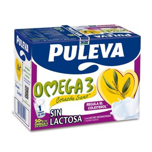 PULEVA OMEGA3 Leche desnatada sin lactosa 6x1L en cartón 6L