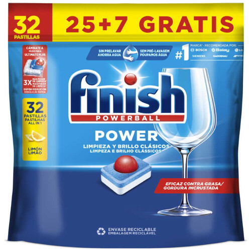 FINISH Rentavaixelles llimona Powerball de 32 unitats