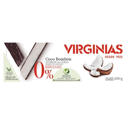 VIRGINIAS Torró de coco banyat en xocolata sense sucre