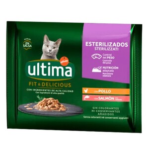 ULTIMA Comida de pollo y salmón para gato esterilizado 4 x 0.085kg