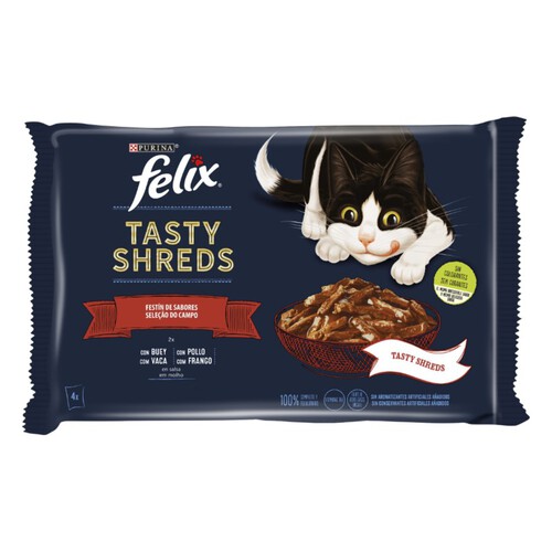 FELIX Menjar humit de carn per a gat Tasty Shreds