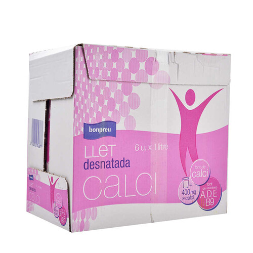 BONPREU Llet desnatada amb calci 6x1L en cartró