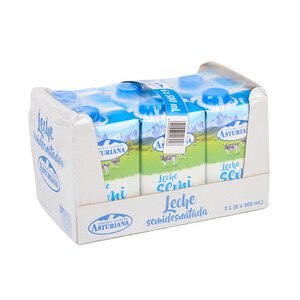 ASTURIANA Leche semidesnatada UHT 6 x 50 cl en botella 6 x 0.5L