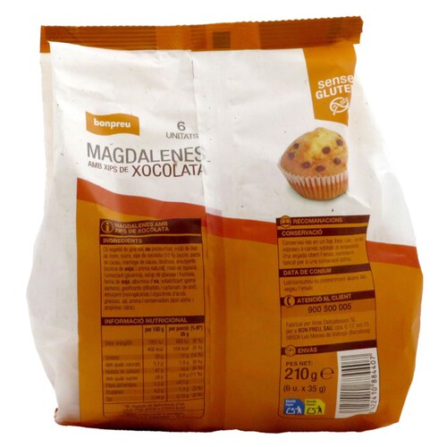 BONPREU Magdalenes sense gluten amb xips de xocolata