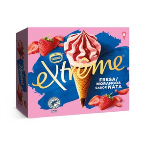 NESTLÉ EXTREME Helado cucurucho de fresa y nata 6 x 0.072kg