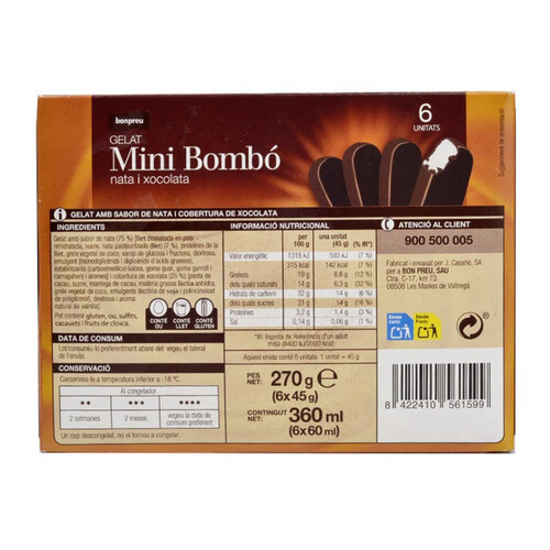 BONPREU Gelat mini bombó de xocolata i nata