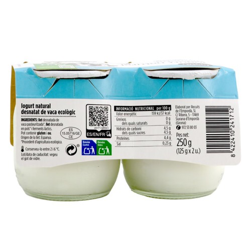 TERRA I TAST Iogurt natural desnatat de vaca ecològic