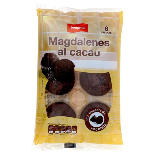 BONPREU Magdalenes al cacau amb trossets de xocolata