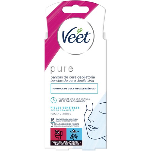 VEET Bandes de cera depilatòria facial Pure