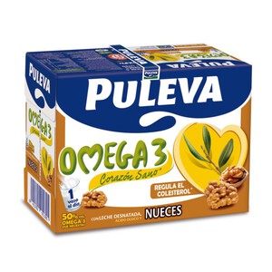 PULEVA OMEGA3 Leche desnatada con nueces 6x1L en cartón 6L