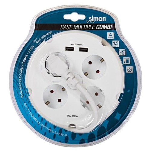 SIMON Base múltiple 4 endolls amb 2 ports USB