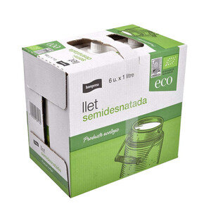 BONPREU Leche semidesnatada eco UHT 6x1 L en cartón 6L