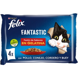 FELIX Comida en gelatina con carne Fantastic para gatos 4 x 0.085kg