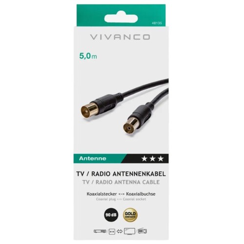 VIVANCO Cable d'antena 90 dB de 5 metres negre