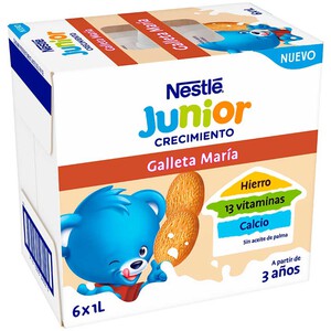 NESTLÉ JUNIOR Leche crecimiento con galleta Maria 6x1 L en cartón 6L