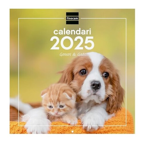 FINOCAM Calendari de paret imatges gossos i gats Mes-Vista CAT 2025