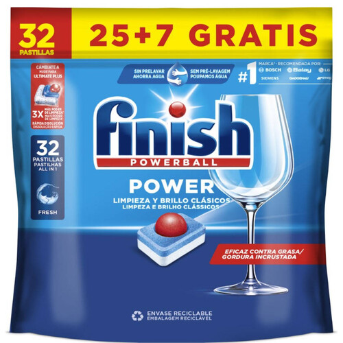 FINISH POWER Detergent rentavaixelles All in 1 en bossa de 32 càpsules