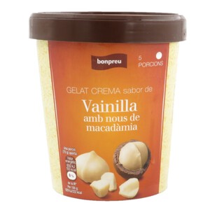 BONPREU Helado crema sabor vainilla con nueces de macadamia 0.35kg