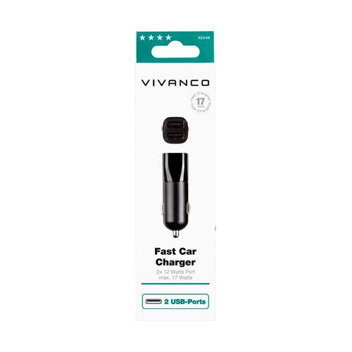 VIVANCO Carregador per cotxe amb 2 USB negre